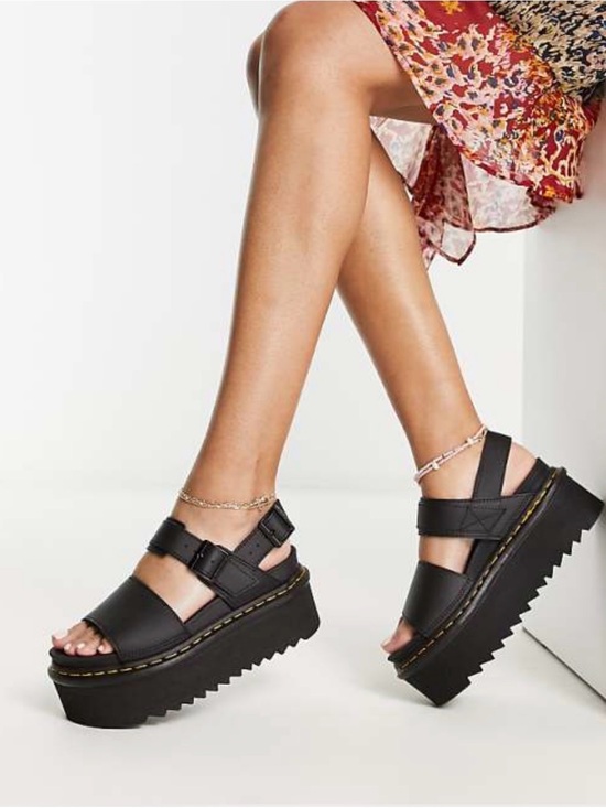 Dr. Martens Shoes - Dr. Martens Women’s Voss Squad Platform Black Leather Sandals with Buckle Straps